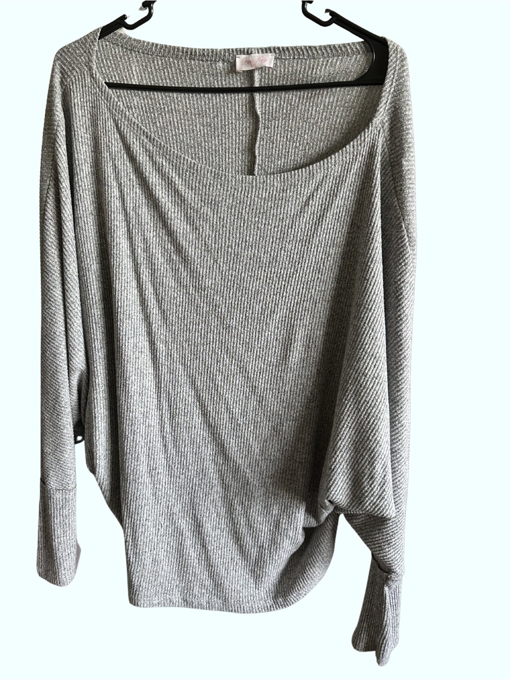 Pink Lily Gray Ribbed Batwing Sleeve Top